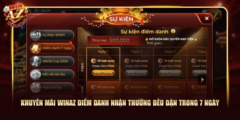 Khuyến mãi WinAZ điểm danh nhận thưởng đều đặn trong 7 ngày